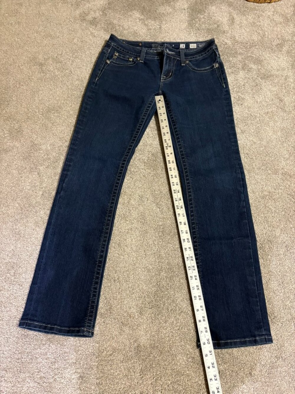 Miss Me Easy Bootcut Jeans Rhinestone Embellished Back Pockets Women's Size 28